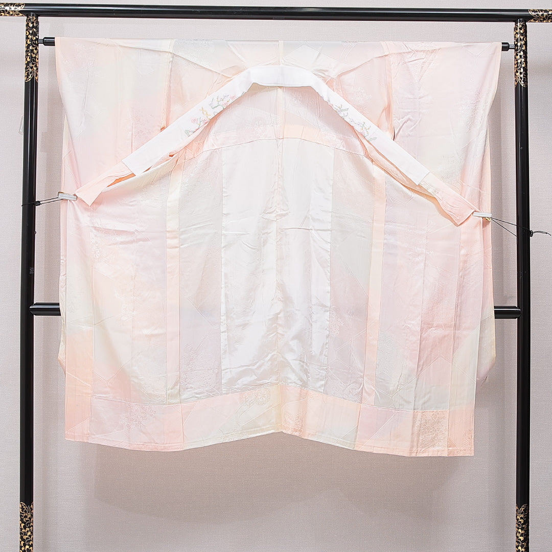 振袖用 長襦袢 袷 身丈120cm 裄丈64cm 正絹 Bランク Sサイズ 花車 ピンク系 RP 1240-15406