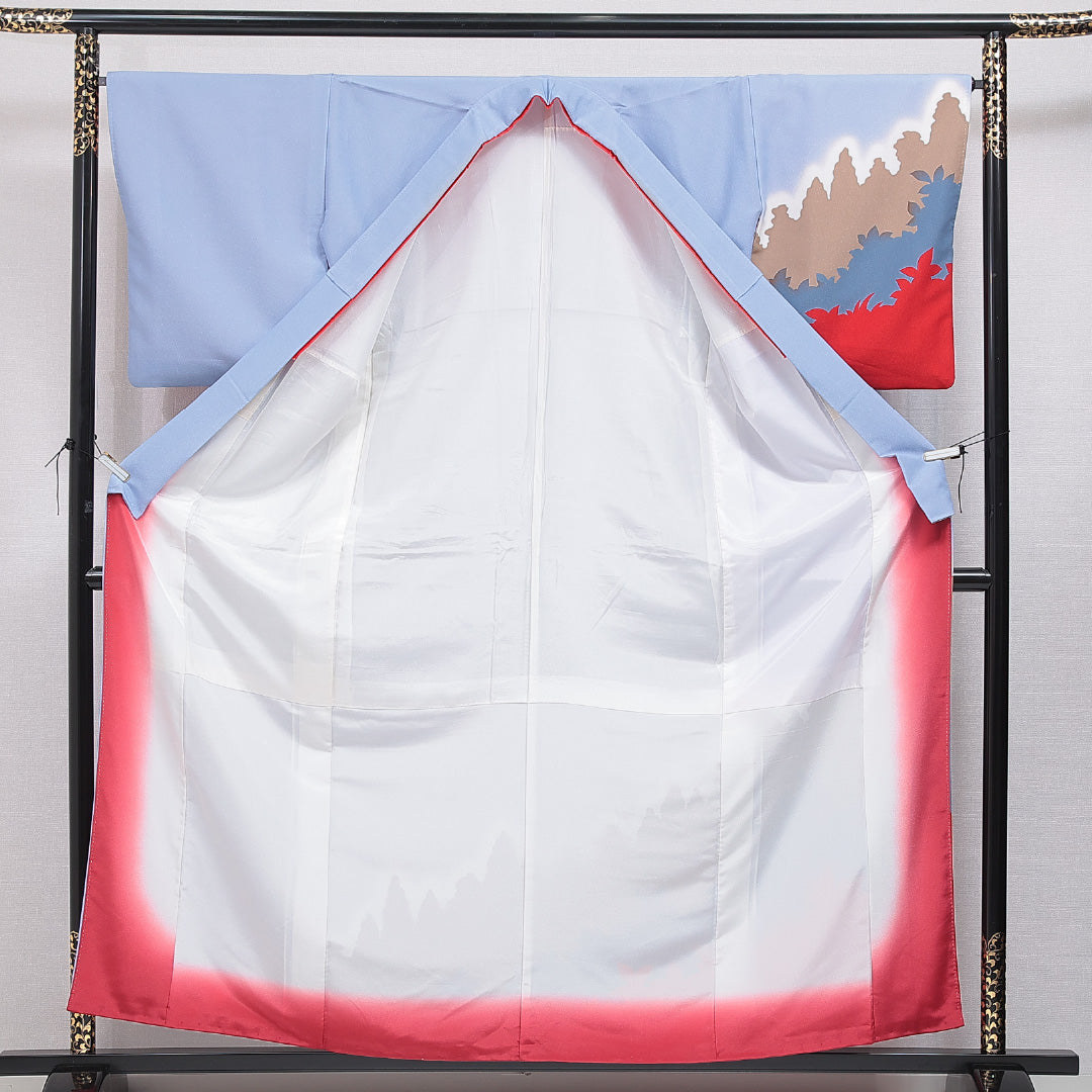 洗える着物 付下げ 袷 身丈159cm 裄丈65cm ポリエステル Bランク インフォーマル バチ衿 Mサイズ 山 水色系 HP 1218-16400