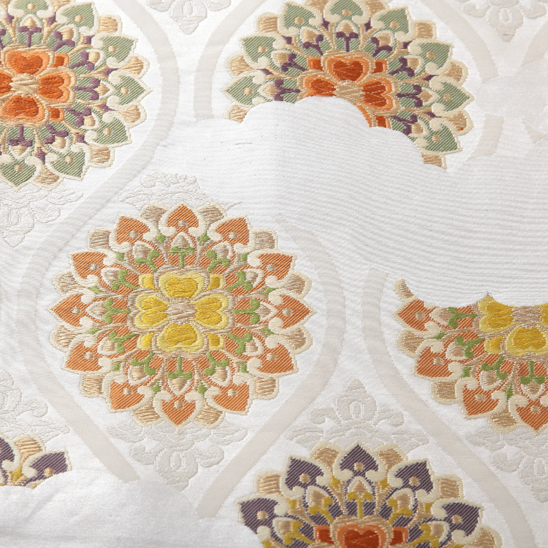 袋帯 帯丈440cm フォーマル 六通 帯芯なし Cランク 正絹 宝相華 雲取り クリーム系 銀系 1223-02132