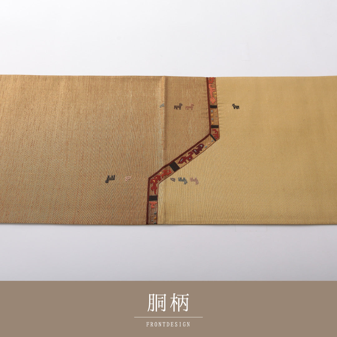 袋帯 帯丈472cm セミフォーマル ポイント柄 Aランク 正絹 幾何学柄 金系 1223-02072