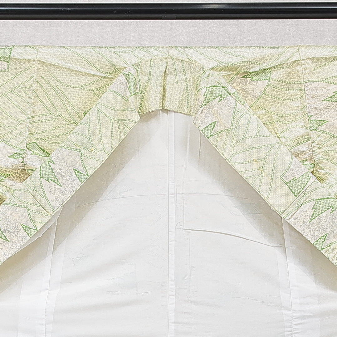 小紋 洗える着物 袷 身丈153cm 裄丈61cm ポリエステル Bランク Sサイズ 広衿 インフォーマル 古典柄 緑系 1215-15805