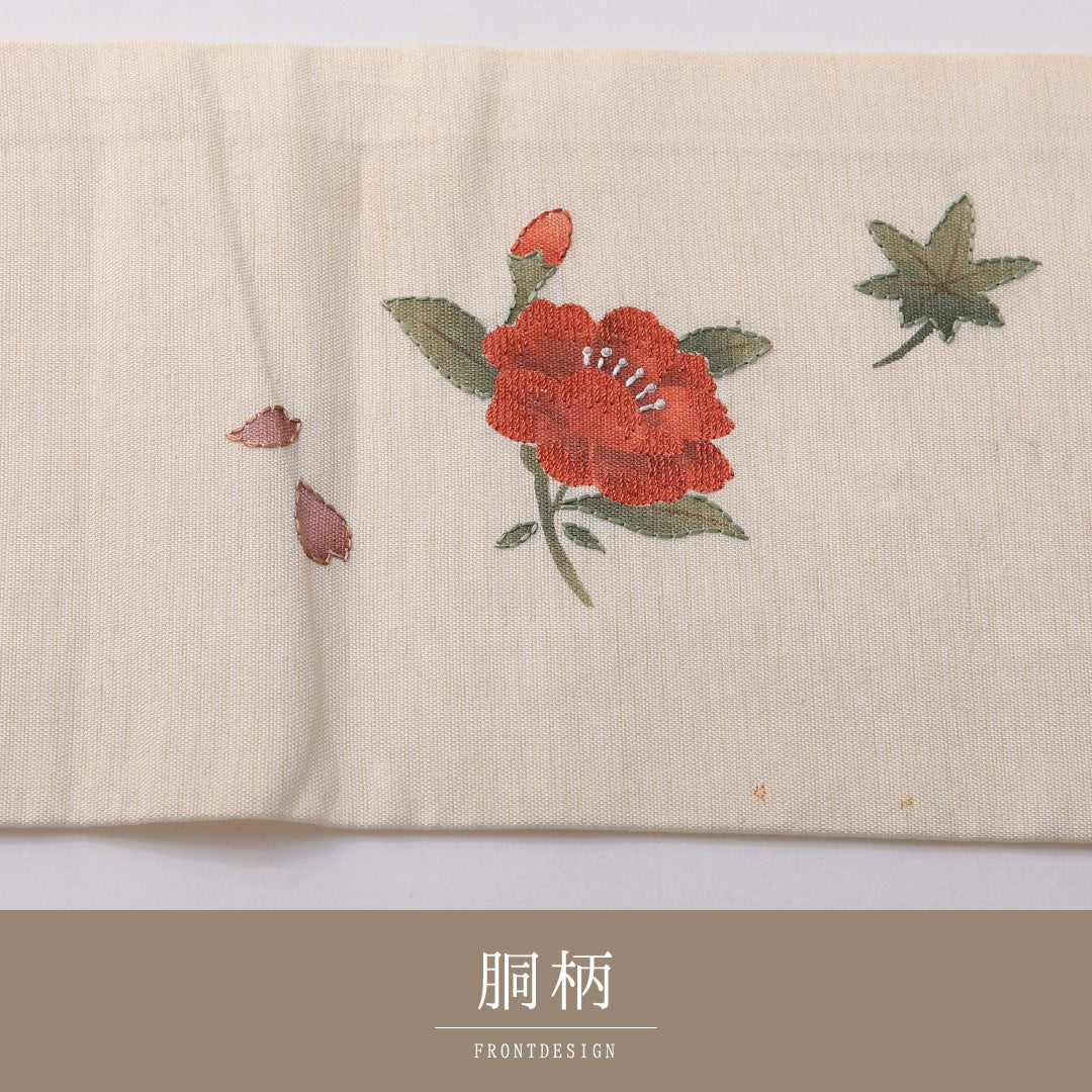 九寸名古屋帯 帯丈373cm カジュアル 名古屋仕立て ポイント柄 Dランク 正絹 花柄 クリーム系 1224-03480