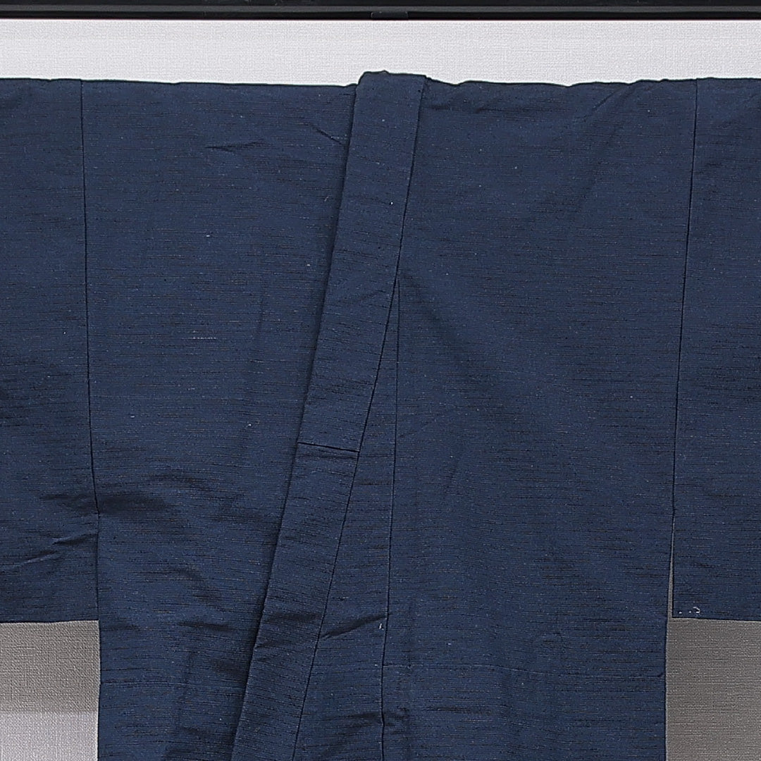 男着物 袷 身丈142cm 裄丈67cm 正絹 Cランク カジュアル 棒衿 Mサイズ 無地 紺系 LP 1224-15759