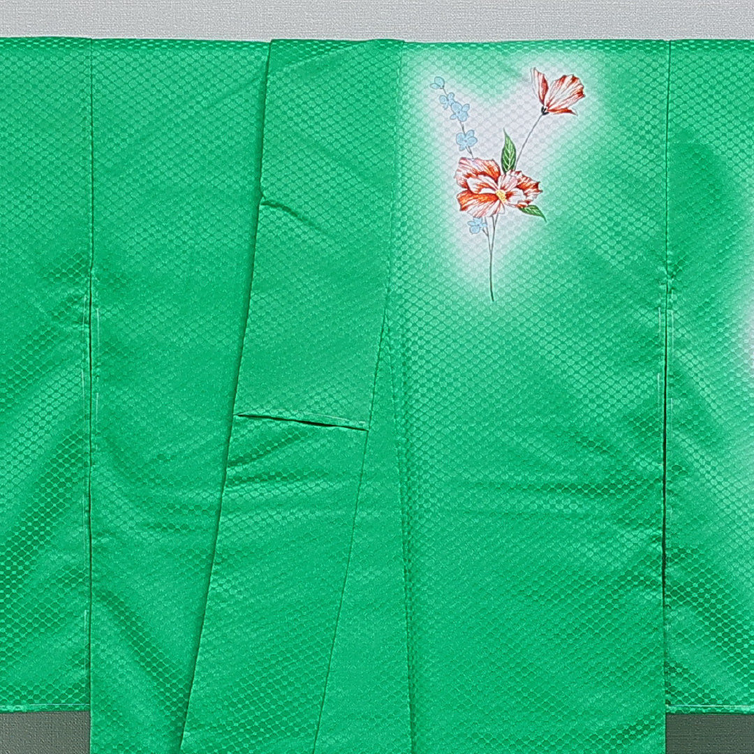 洗える着物 付下げ 袷 身丈162cm 裄丈66cm ポリエステル Aランク インフォーマル 広衿 Lサイズ 花柄 緑系 HP 1218-16399