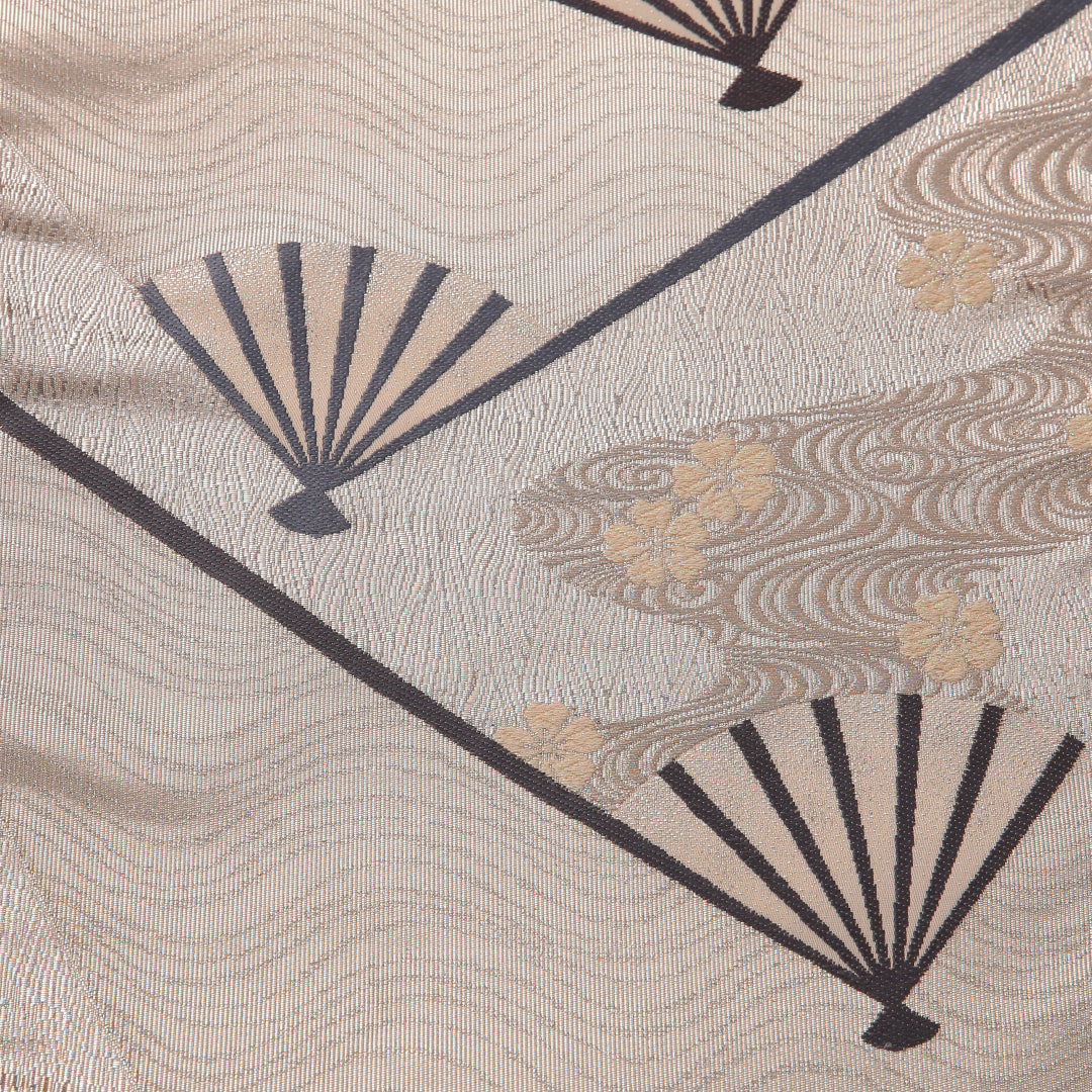 袋帯 帯丈440cm フォーマル 六通 Sランク 正絹 扇 流水 桜 銀系 クリーム系 1223-01883