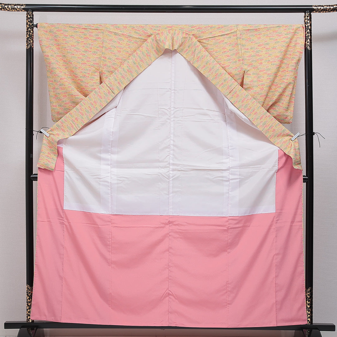 洗える着物 紬 袷 身丈163cm 裄丈66cm ポリエステル Sランク カジュアル 広衿 Lサイズ 染め紬 渦巻 多色系 RP 1223-16055