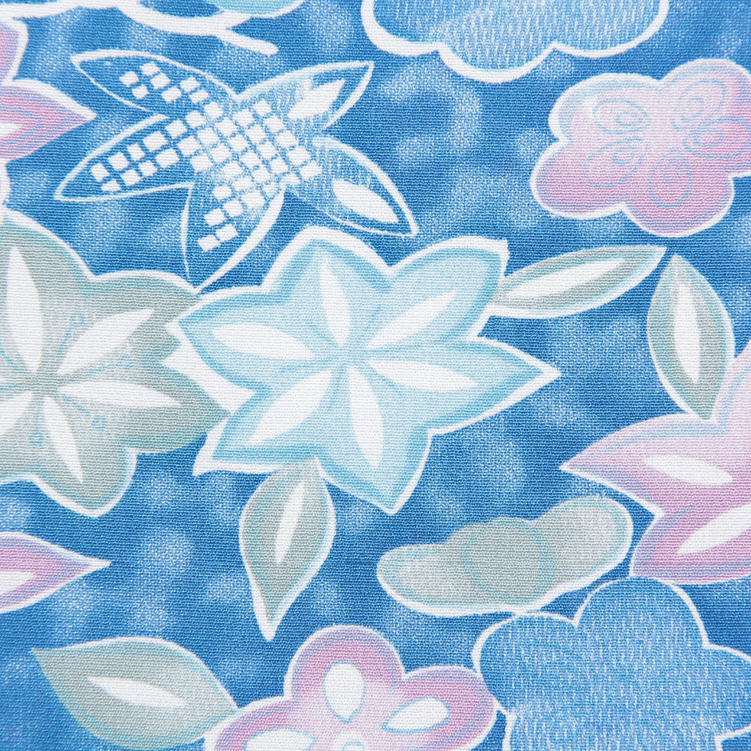 小紋 洗える着物 袷 身丈153cm 裄丈62cm ポリエステル Cランク Sサイズ バチ衿 インフォーマル 花柄 水色系 1215-15726