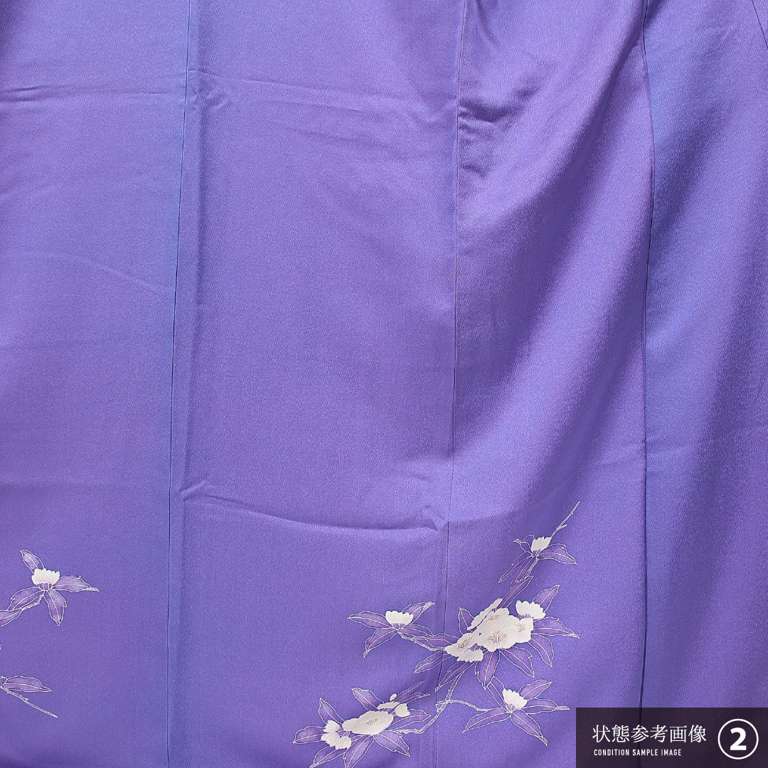 訪問着 袷 身丈168cm 裄丈66cm 正絹 Bランク セミフォーマル 広衿 XLサイズ 牡丹 紫系 RP 1217-15086