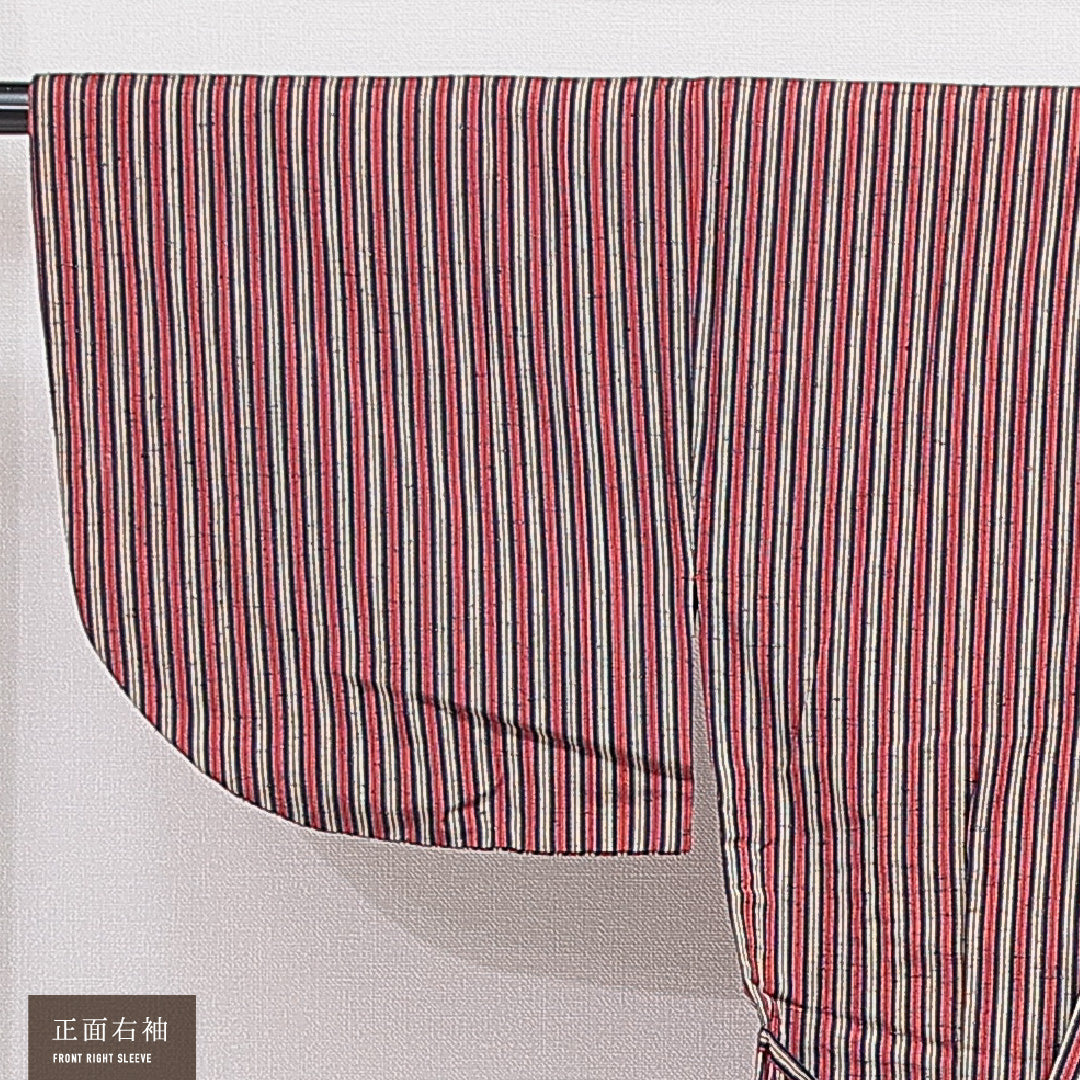 洗える着物 道中着 袷 身丈77cm 裄丈62cm ポリエステル Sランク セミフォーマル Sサイズ 縞 茶系 RP 1236-16451