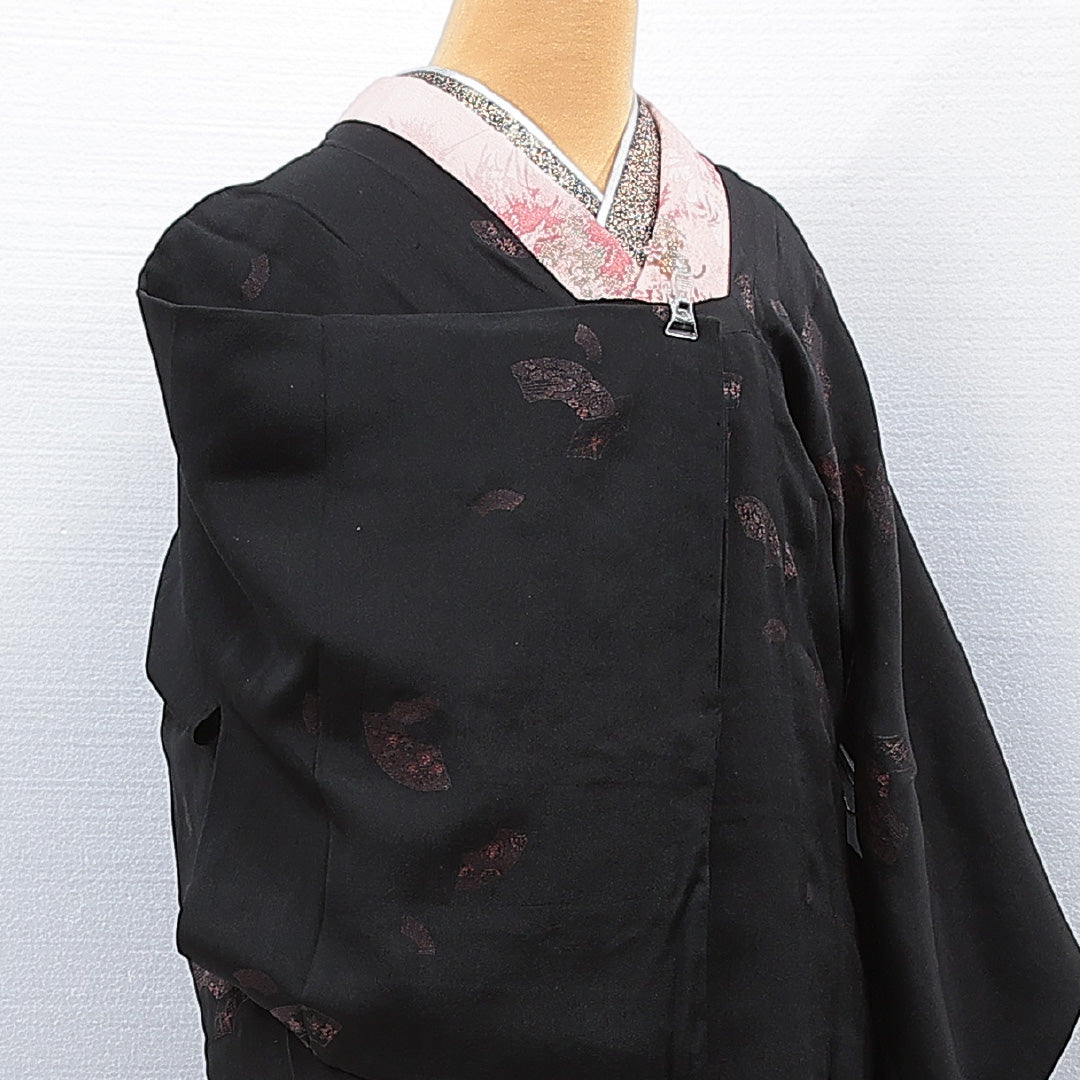 アンティーク 道行コート 袷 身丈81cm 裄丈62cm 正絹 Aランク Sサイズ 扇 黒系 1263-15461