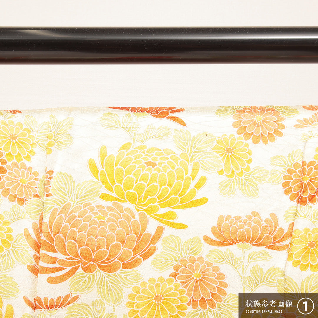 付下げ 洗える着物 袷 身丈161cm 裄丈65cm ポリエステル Aランク Lサイズ 広衿 インフォーマル 菊 小紋 クリーム系 1261-16876