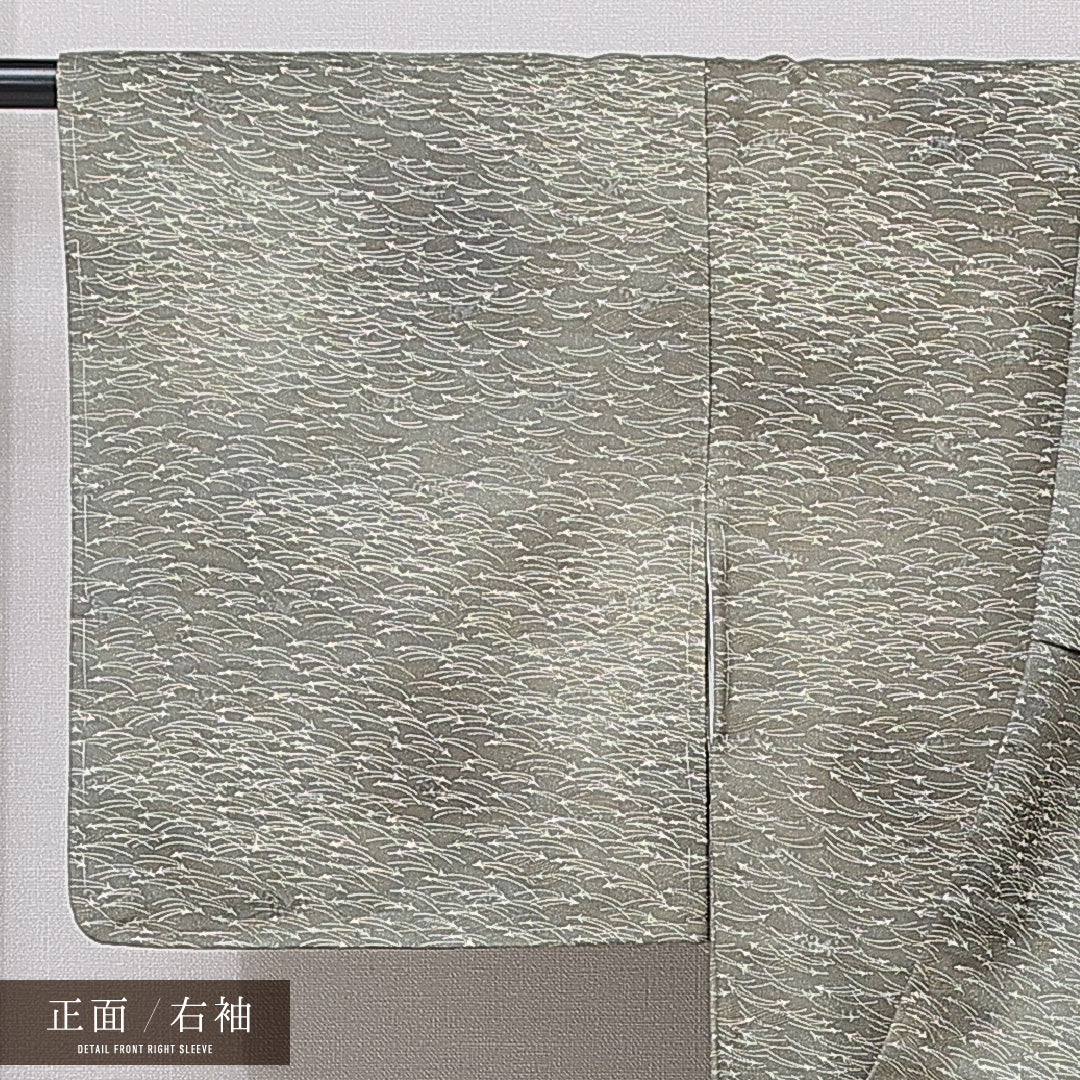 洗える着物 小紋 袷 身丈155cm 裄丈64cm ポリエステル Sランク インフォーマル 広衿 Mサイズ 松葉 緑系 RP 1221-15847