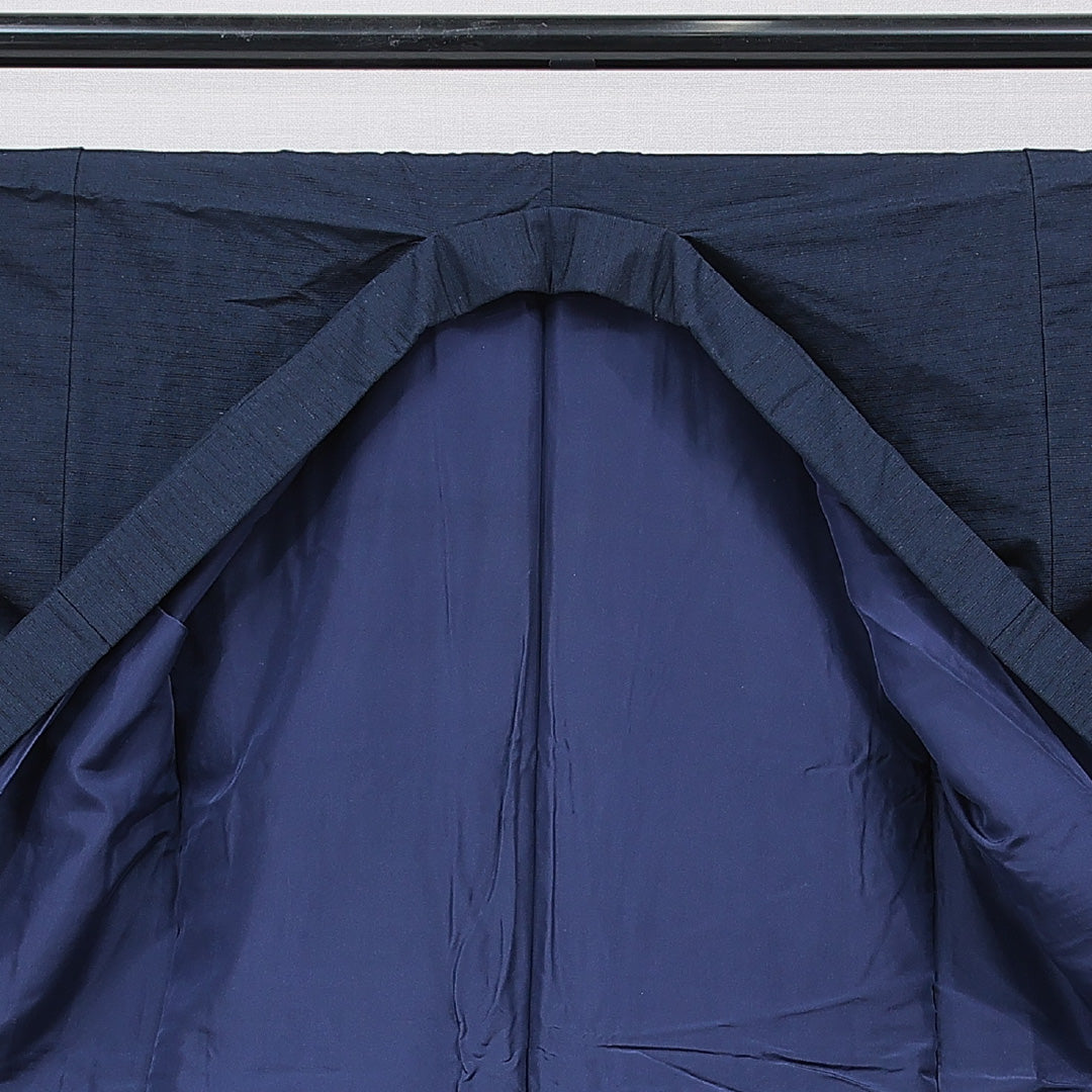 男着物 袷 身丈142cm 裄丈67cm 正絹 Cランク カジュアル 棒衿 Mサイズ 無地 紺系 LP 1224-15759