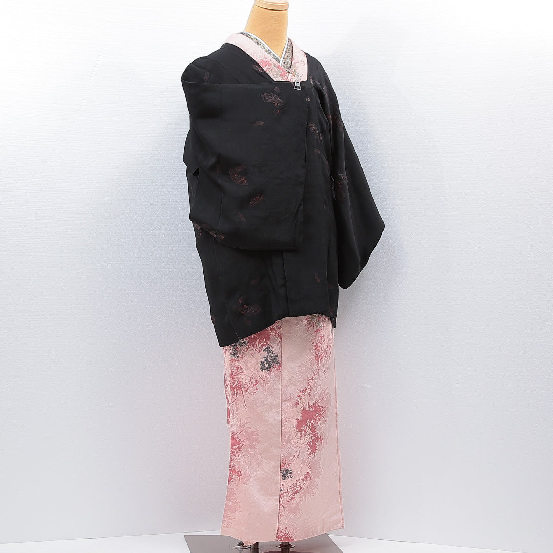 アンティーク 道行コート 袷 身丈81cm 裄丈62cm 正絹 Aランク Sサイズ 扇 黒系 1263-15461