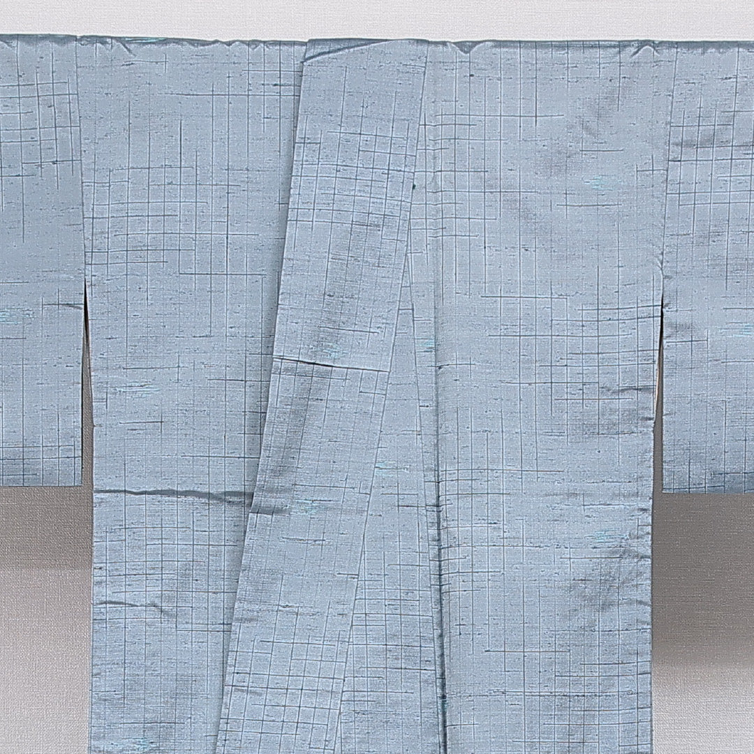 紬 袷 身丈160cm 裄丈64cm 正絹 Aランク Lサイズ 広衿 カジュアル 抽象柄 水色系 1216-16660