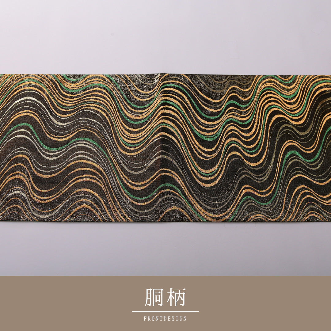 袋帯 帯丈442cm フォーマル 六通 Sランク 正絹 流水 金系 1223-01985