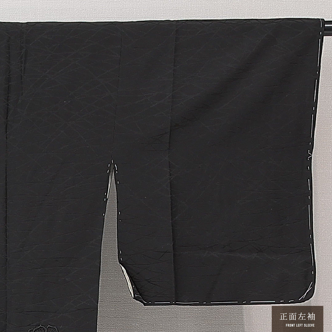 未使用品 道行コート 袷 身丈84cm 裄丈65cm 正絹 Nランク セミフォーマル Mサイズ 蘇州刺繍 汕頭刺繍 しつけ糸 花柄 シック 落ち着き 黒系 RP 1237-15265