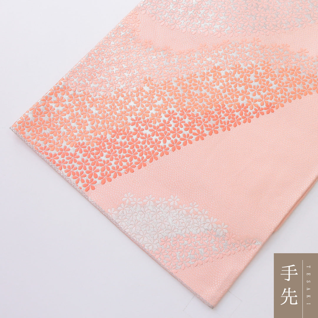 振袖用 袋帯 帯丈424cm 正絹 六通 桜 ピンク系 1243-02191
