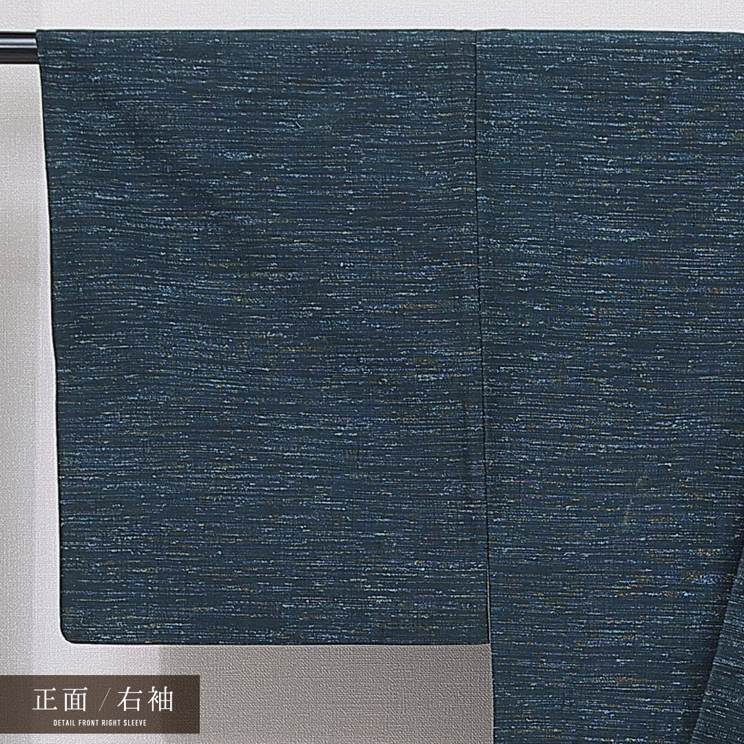 ウールの男着物(紬) 洗える着物 単衣 身丈142cm 裄丈67cm ウール Cランク Mサイズ 棒衿 カジュアル 抽象柄 紺系 1219-15765