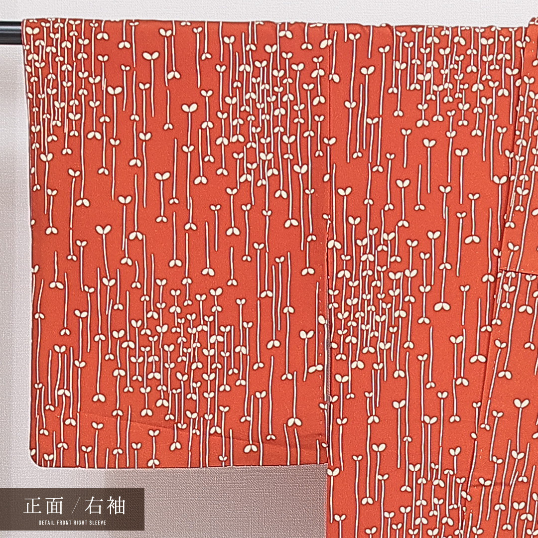 洗える着物 小紋 袷 身丈157cm 裄丈62cm ポリエステル Bランク インフォーマル 広衿 Mサイズ 創作柄 朱系 RP 1221-15961