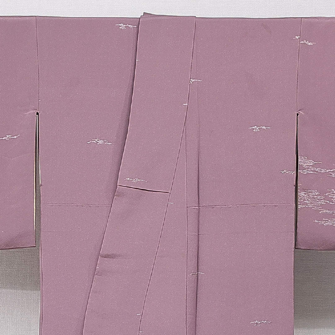 訪問着 袷 身丈161cm 裄丈63cm 正絹 Aランク Lサイズ 広衿 一つ紋(五三桐) セミフォーマル 創作柄 紫系 1212-15665