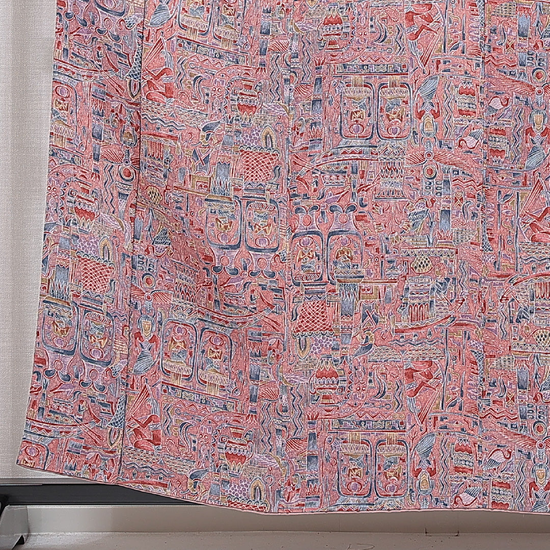 小紋 袷 身丈157cm 裄丈60cm 正絹 Aランク インフォーマル 広衿 Mサイズ コプト文様 ピンク系 RP 1221-15577
