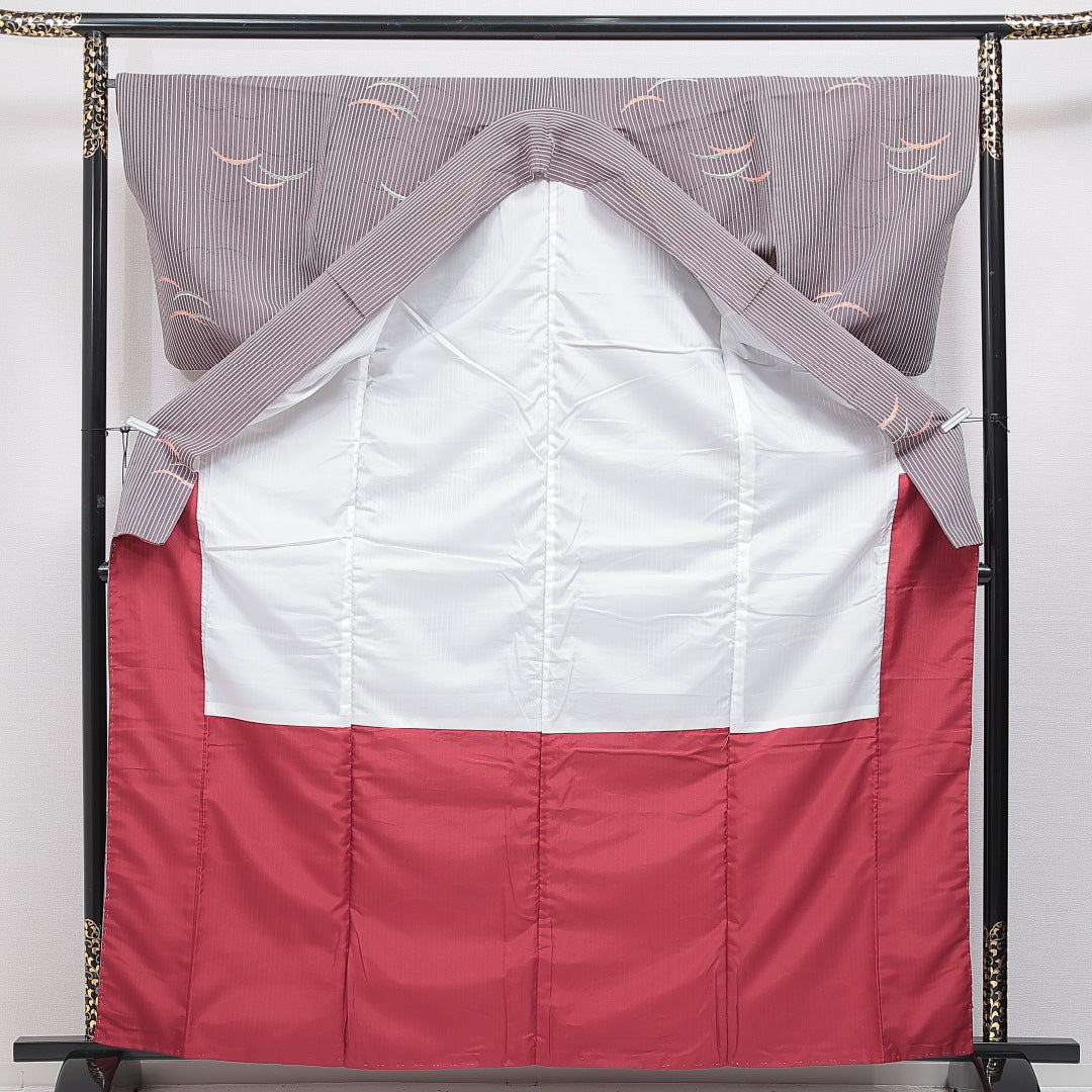 洗える着物 小紋 袷 身丈165cm 裄丈67cm ポリエステル Bランク インフォーマル 広衿 XLサイズ 雪輪 紫系 HP 1221-16313