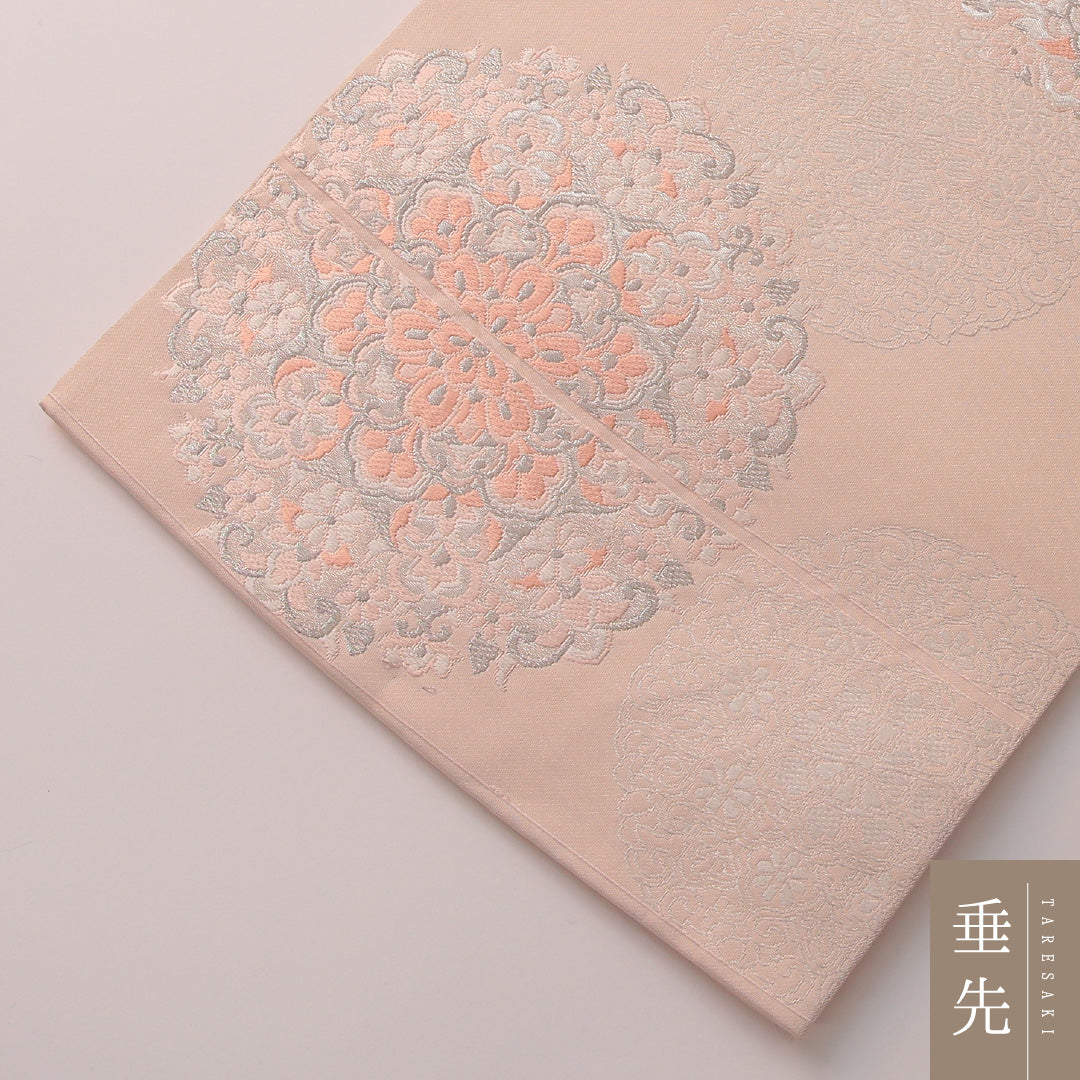 袋帯 帯丈424cm フォーマル 六通 Aランク 正絹 唐華 ピンク系 1223-01884