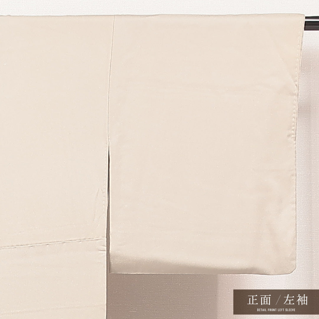 訪問着 袷 身丈155cm 裄丈63cm 正絹 Sランク Mサイズ 広衿 一つ紋(丸に違い鷹の羽) セミフォーマル 扇 椿 金駒刺繍 ベージュ系 1212-16872