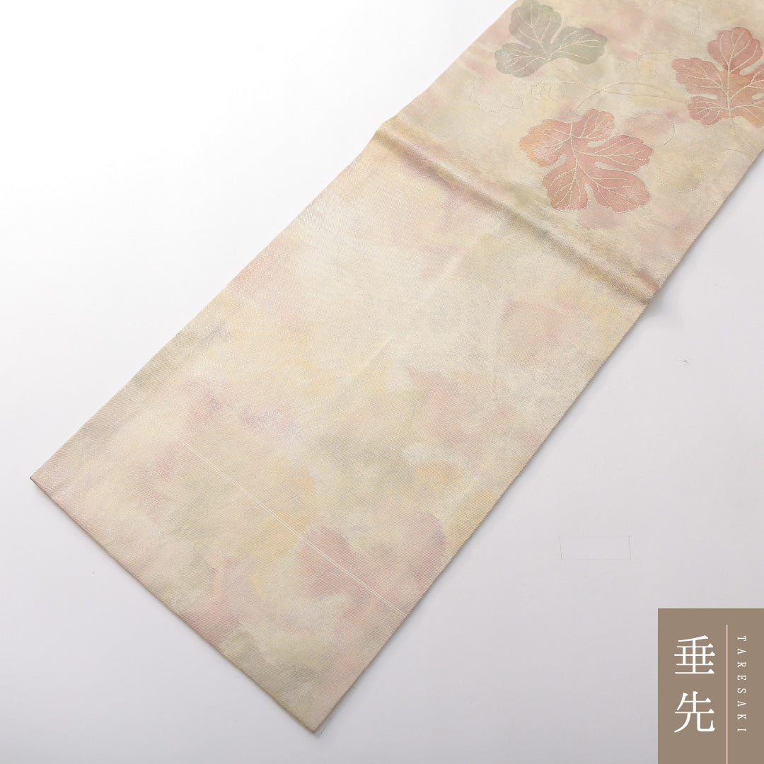 九寸名古屋帯 帯丈359cm カジュアル 名古屋仕立て 六通 Aランク 正絹 葡萄 クリーム系 1224-03824