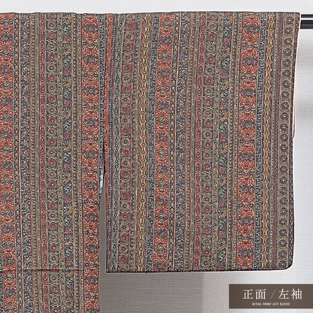洗える着物 小紋 袷 身丈160cm 裄丈61cm ポリエステル Sランク インフォーマル 広衿 Lサイズ 更紗文様 多色系 RP 1221-16238