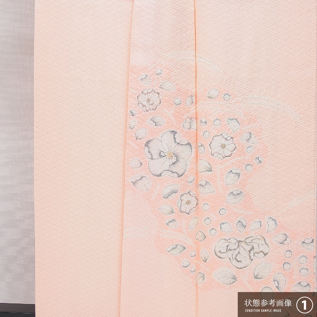 付下げ 袷 身丈164cm 裄丈64cm 正絹 Bランク インフォーマル 広衿 Lサイズ 辻が花 ピンク系 RP 1218-16018