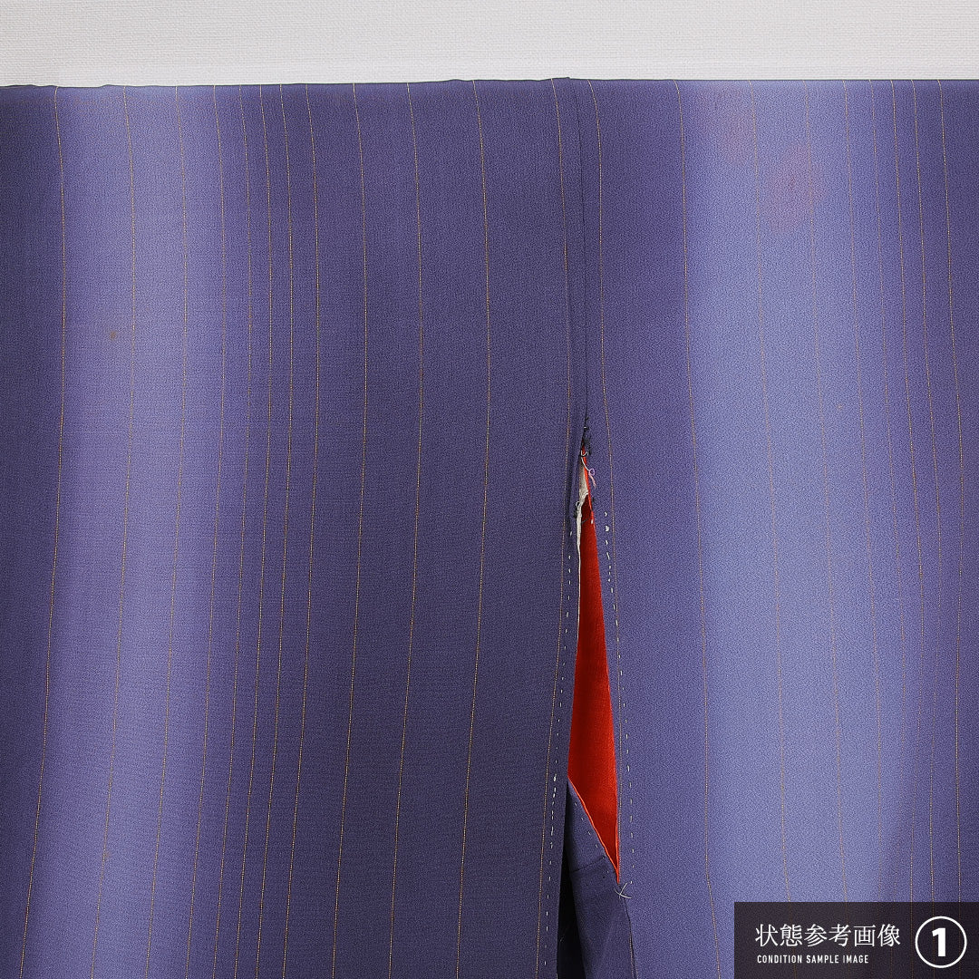 アンティーク 小紋 袷 身丈138cm 裄丈62cm 正絹 Dランク バチ衿 XSサイズ 縞 紫系 RP 1221-15355