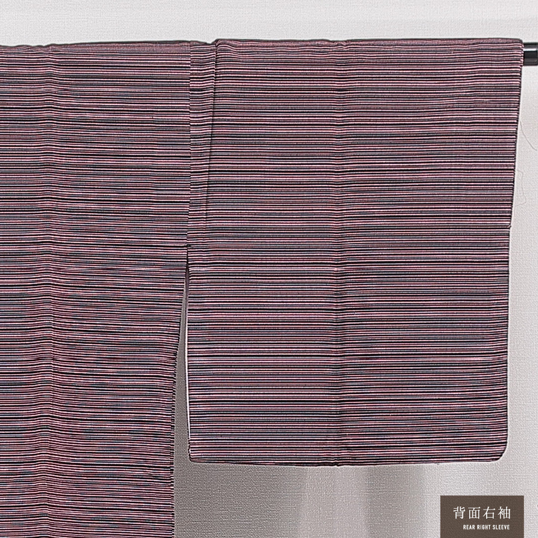 道行コート 袷 身丈85cm 裄丈65cm 正絹 Aランク Mサイズ フォーマル ポケットあり 縞 黒系 赤系 1263-15135