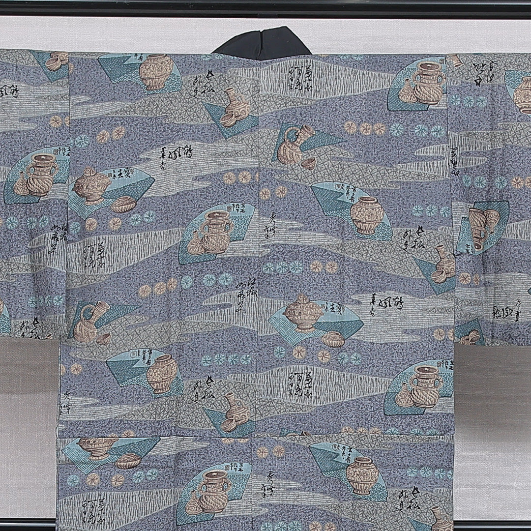 長襦袢 男性用 無双袖 身丈136cm 裄丈60cm 正絹 Bランク Mサイズ 徳利 グレー系 RP 1241-16723