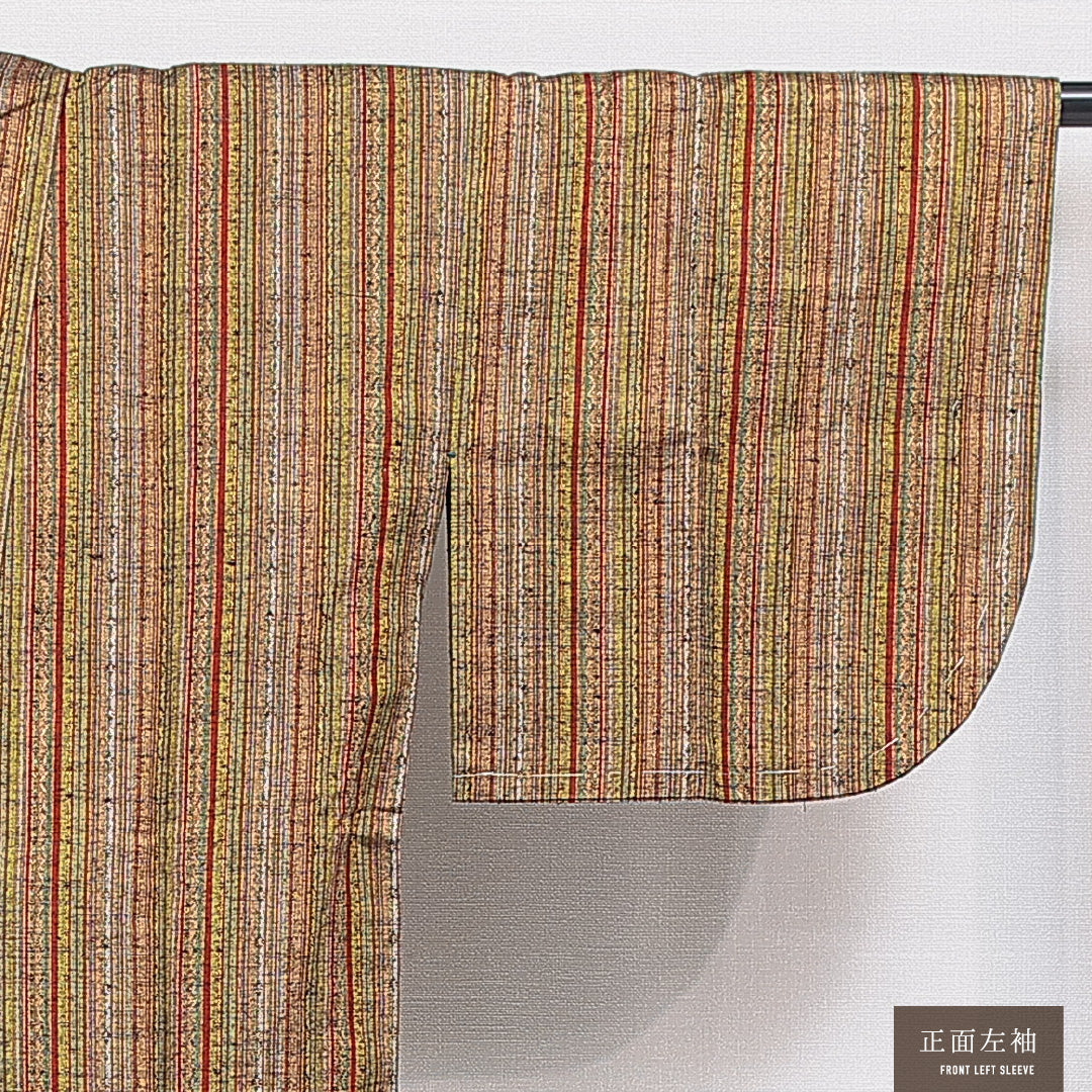 道中着 袷 身丈71cm 裄丈61cm 正絹 Sランク Sサイズ 縞 茶系 RP 1236-16445