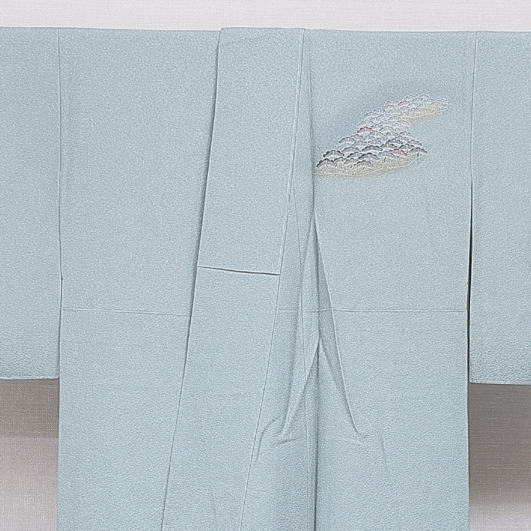 訪問着 袷 身丈164cm 裄丈66cm 正絹 Sランク Lサイズ 広衿 セミフォーマル 笠松 金彩 水色系 1212-16661