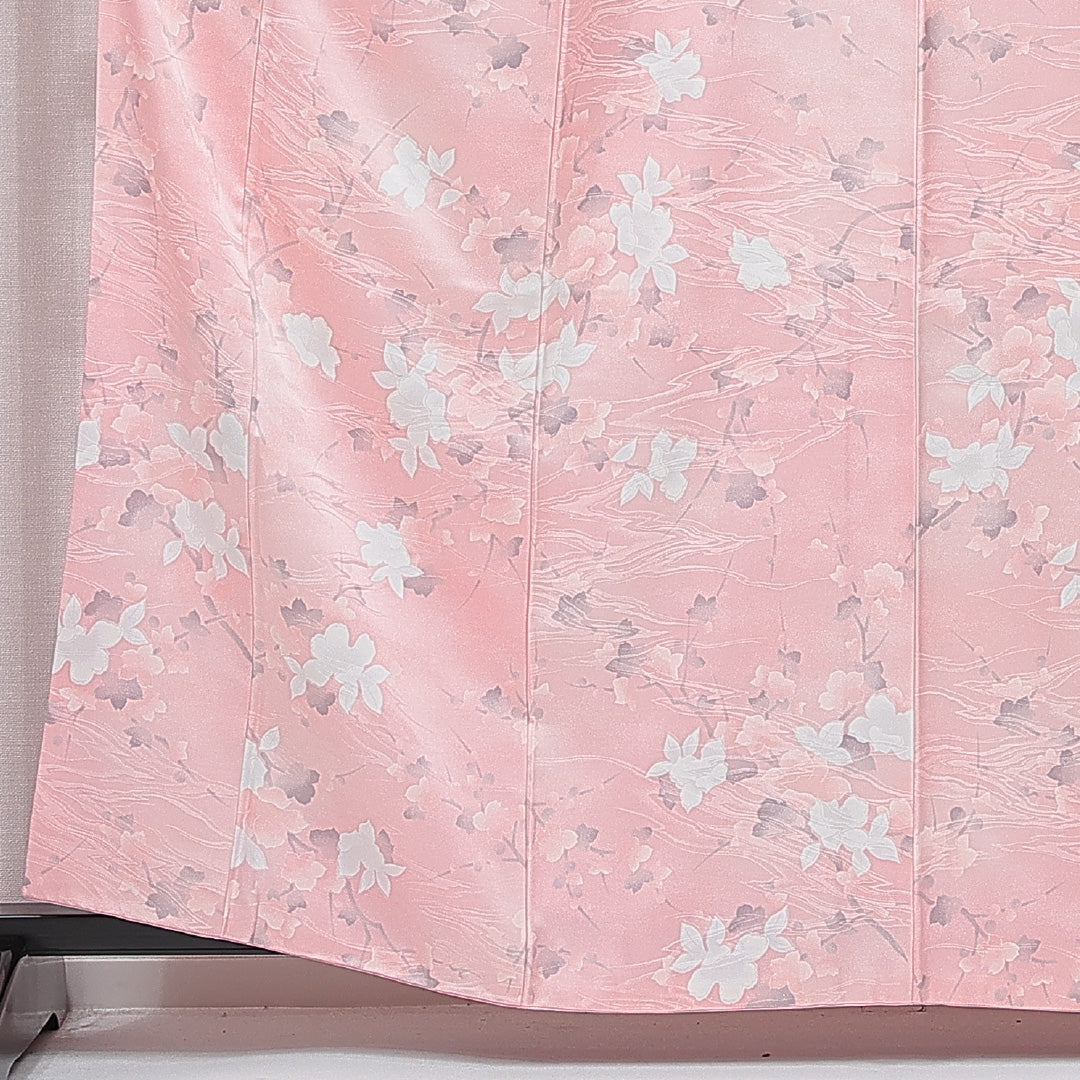 小紋 洗える着物 袷 身丈161cm 裄丈64cm ポリエステル Sランク Lサイズ 広衿 インフォーマル 花柄 ピンク系 1215-15790