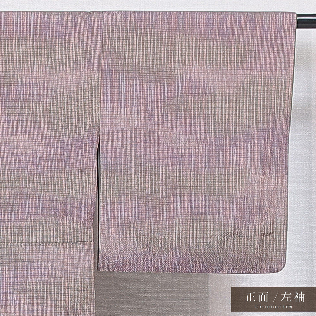 洗える着物 紬 袷 身丈149cm 裄丈61cm ポリエステル Sランク カジュアル 広衿 XSサイズ 抽象柄 紫系 RP 1223-16380