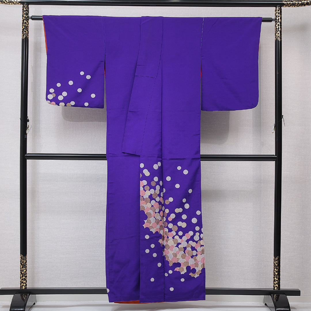 アンティーク 付下げ(お召) 袷 身丈153cm 裄丈63cm 正絹 Aランク Sサイズ 広衿 水玉 紫系 1261-16755