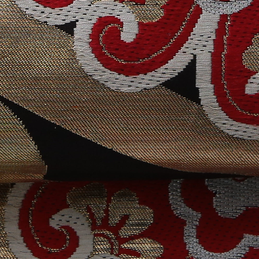 アンティーク 九寸名古屋帯 帯丈332cm セミフォーマル 名古屋仕立て 六通 Bランク 正絹 唐草 亀甲 黒系 1224-03543