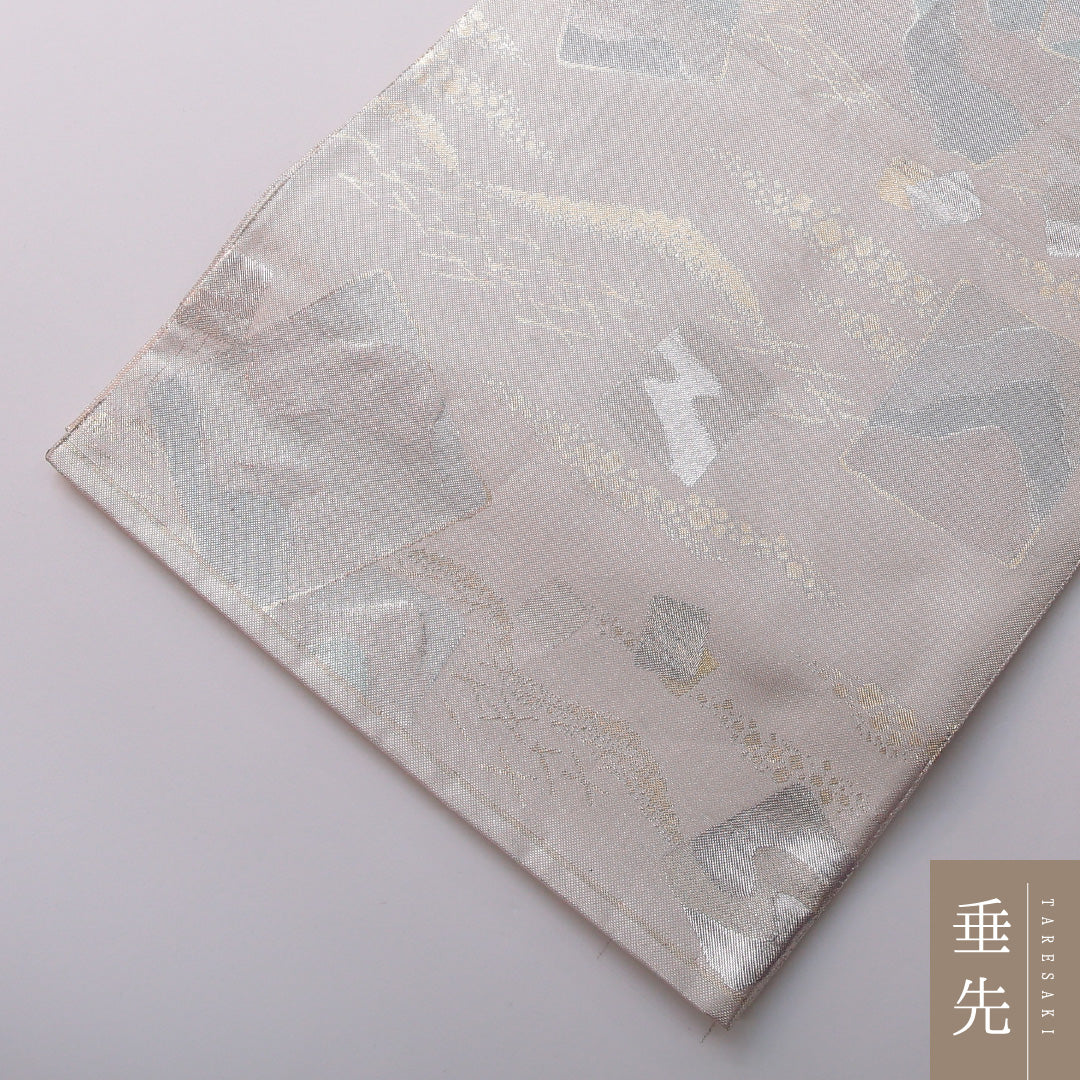 袋帯 帯丈444cm フォーマル 六通 Aランク 正絹 創作柄 銀系 ピンク系 1223-01975