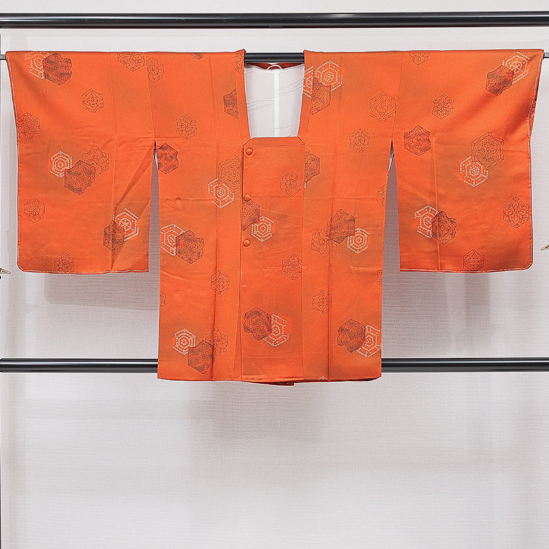 道行コート 袷 身丈82cm 裄丈65cm 正絹 Sランク Mサイズ フォーマル 創作柄 朱系 1263-15131