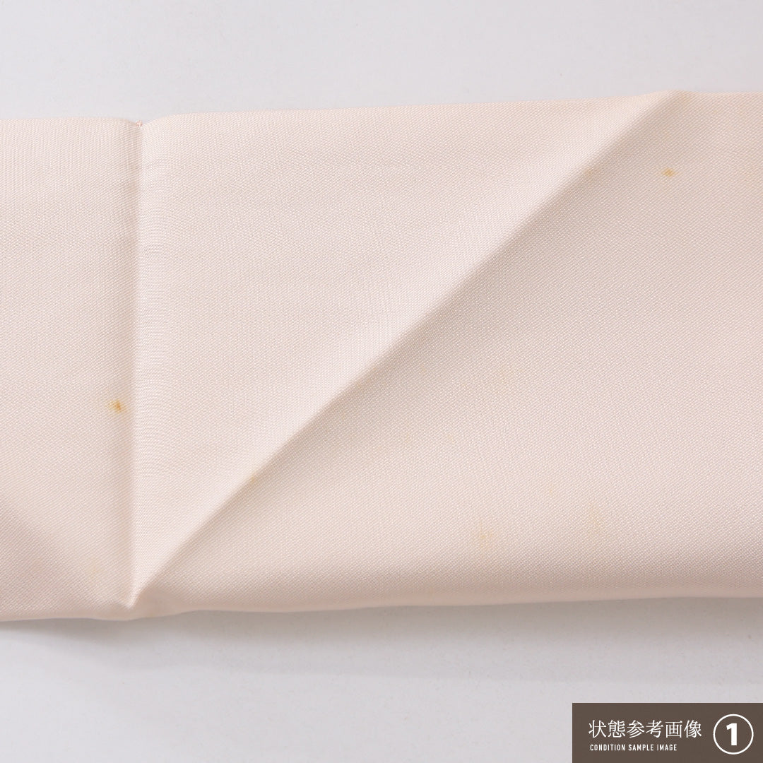 九寸名古屋帯 Aランク 帯丈368cm 正絹 ポイント柄 名古屋仕立て 織り インフォーマル 植物柄 クリーム系 RP 1245-04052