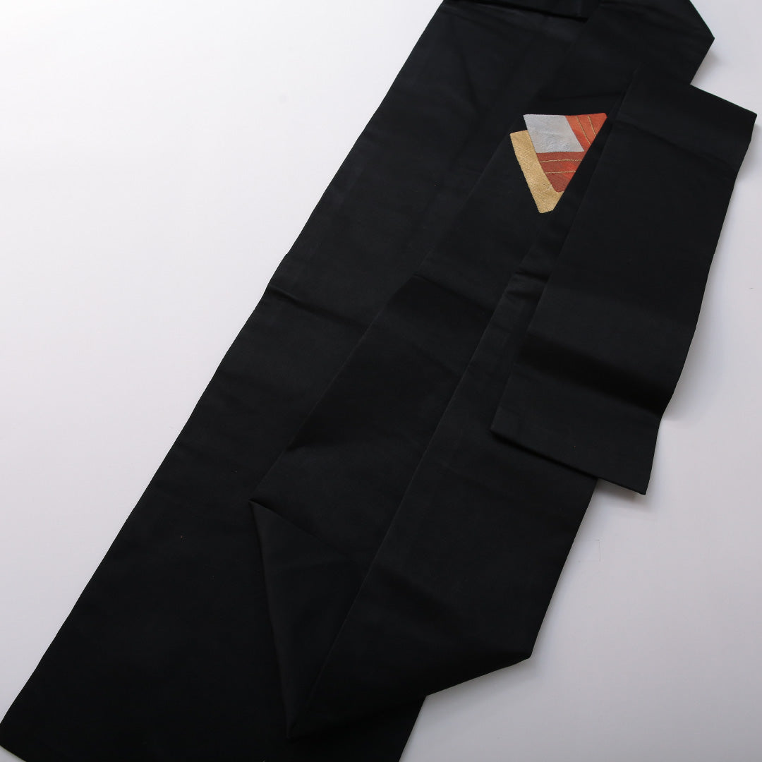 九寸名古屋帯 帯丈355cm カジュアル 名古屋仕立て ポイント柄 Sランク 正絹 創作柄 黒系 1224-03507