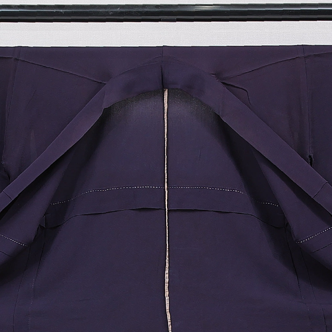 色無地 単衣 身丈151cm 裄丈61cm 正絹 Cランク Sサイズ バチ衿 インフォーマル 無地 紫系 1214-15681