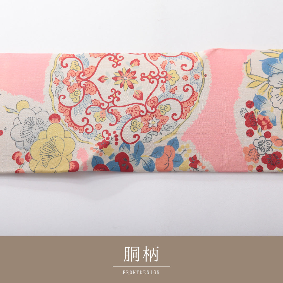 アンティーク 九寸名古屋帯 帯丈356cm 名古屋仕立て 全通 Bランク 正絹 染め帯 牡丹 ピンク系 1224-03880