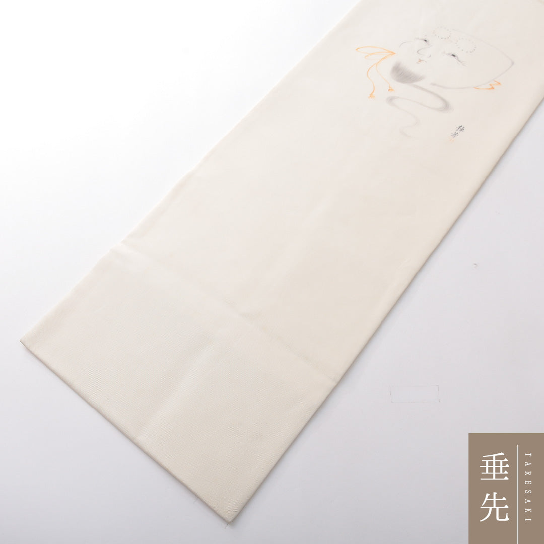 九寸名古屋帯 Cランク 帯丈374cm 正絹 ポイント柄 名古屋仕立て 染め インフォーマル 作家物 落款 塩瀬 翁 白系 RP 1245-03803