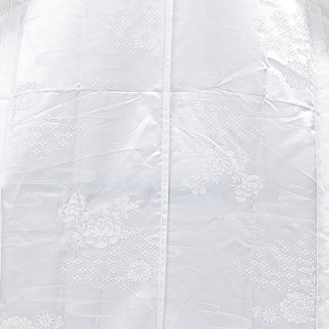 長襦袢 袷 身丈135cm 裄丈65cm 正絹 Sランク XLサイズ 牡丹 白系 RP 1239-15412