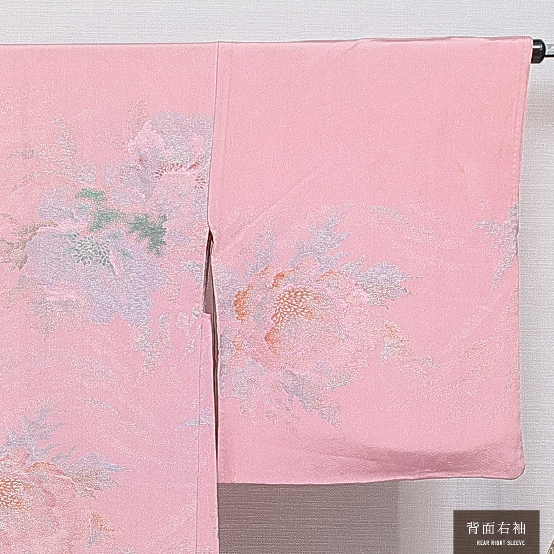 羽織 袷 身丈76cm 裄丈64cm 正絹 Cランク 一つ紋 (五三桐) セミフォーマル Mサイズ 紐あり 牡丹 ピンク系 LP 1232-16160